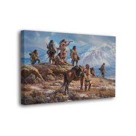 SpiritualHands Native American Indian Decor for Office Wall Art , Framed Art Canvas Western Home Decor Native American Art for Southwestern Decor, Print Wall Canvas Indian Decorations, Wolf Decor (Native Americans Chase, 24" x 36" - Ready to Hang)