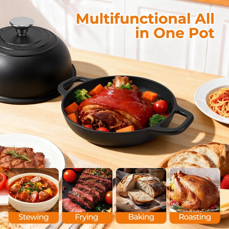 5QT Pre-Seasoned Cast Iron Dutch Oven For Bread Baking, Dutch