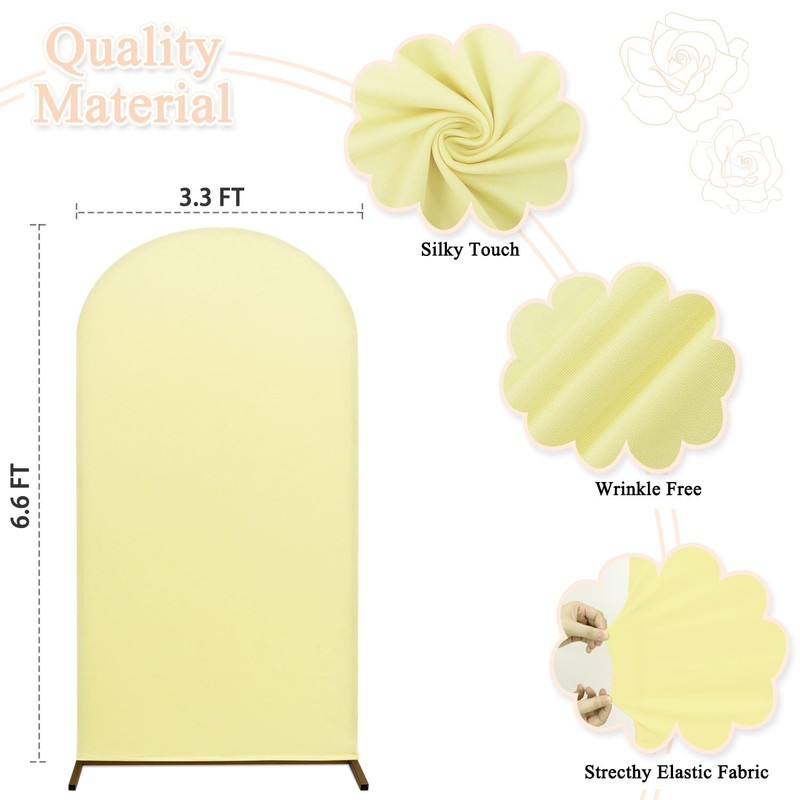 6.6FT Wedding Arch Cover Round Top Fitted Spandex Arch Yellow