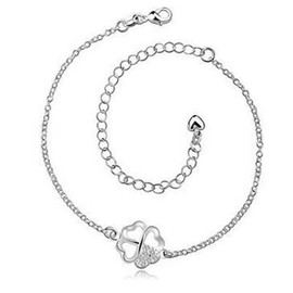 Boowhol Ladies Ankle Bracelet 925 Sterling Silver Lucky Four-leaf Clover Cubic Zirconia Anklet Barefoot Foot Chain