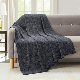 BOURINA Chenille Throw Blanket for Couch Sofa Chair Bed Home Decoration, Soft Warm Cozy Blanket for All Season（127x152cm, Grey）