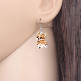 TIZURO Acrylic Cute Corgi Earrings Funny Puppy Pets Dog Animals Dangle Novelty Jewelry For Women Corgi Lovers Mom Charms Holiday Gifts (Yellow)