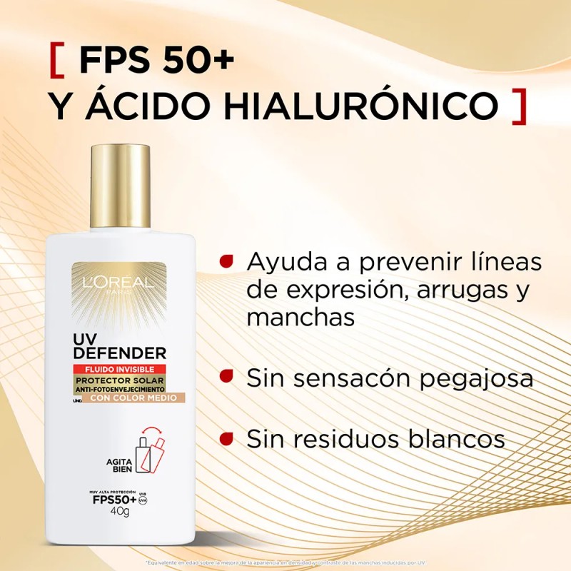 L'Oréal Paris protector solar FPS 50 UV defender fluído con
