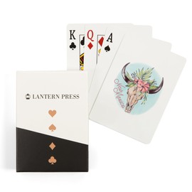 Lantern Press New Mexico, Watercolor, Cow Skull and Flower Crown, (52 Playing Cards, Poker Size Card Deck with Jokers)