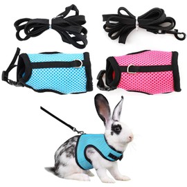Goldyida Pack of 2 Pet Rabbit Harness, Soft Rabbit Harness with Lead, Adjustable Rabbit Lead, Pet Harness and Lead for Cats, Rabbits, Puppies, Chest Circumference 18-25 cm