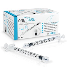 ONE-CARE 1ml Luer Lock Syringe, Sterile, Low Dead Space, 100/bx Blister-Packed Syringes 1cc