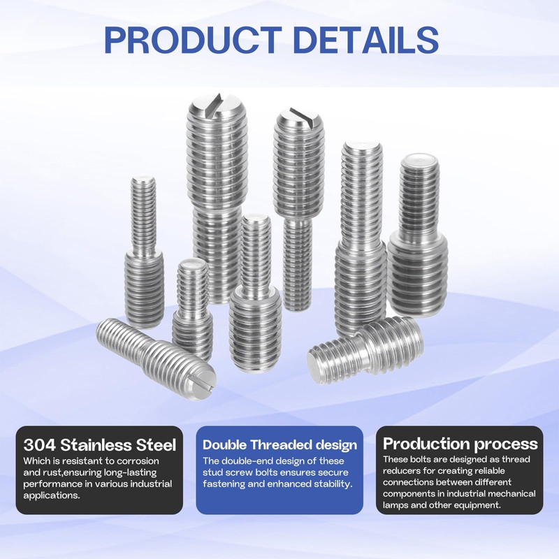 HiPicco M8x20mm to M10x20mm Double End Threaded Stud Screw Reducing