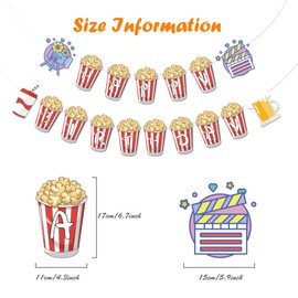 Cute Popcorn Happy Birthday Banner, Movie Night Theme Birthday Banner Garland, Striped Pennant Popcorn Sign Film and Movie Cinema Lover Birthday Celebrations Decorations Carnival Circus Party Supplies