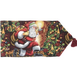 Tache Festive Winter Holiday Christmas Down The Chimney Decorative Tapestry Table Runners, 13 x 54
