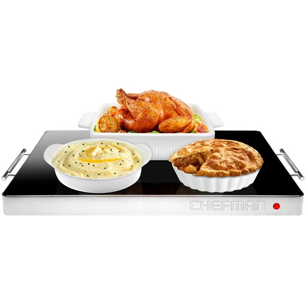 Chefman Electric Warming Tray with Adjustable Temperature Control, Perfect For Buffets, Restaurants, Parties, Events, and Home Dinners, Glass Top Large 25” x 18” Surface Keeps Food Hot – Black