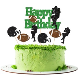 Blopee Football Cake Topper, 7 PCS Green Football Cake Toppers for Football Party Decorations, Glitter Football Cake Decorations for First Down Football Birthday Party Decorations 2025 49ERS