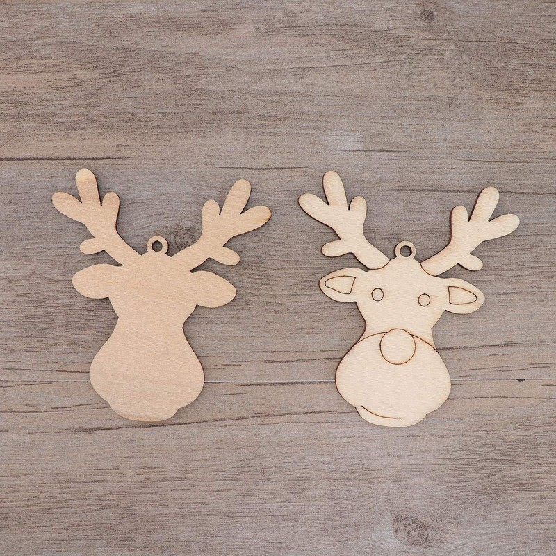 PRETYZOOM 10pcs Wooden Deer Head Ornament Christmas Blank Reindeer Hanging