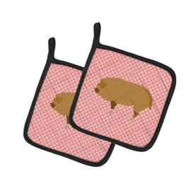 Caroline's Treasures BB7934PTHD Hungarian Mangalica Pig Pink Check Pair of Pot Holders Kitchen Heat Resistant Pot Holders Sets Oven Hot Pads for Cooking Baking BBQ, 7 1/2 x 7 1/2