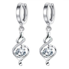 Drop Earrings for Women Girl, Silver Dangle Earrings with Sparkling Cubic Zirconia │Love Heart Hypoallergenic Dangly Earring for Sensitive Ears│Jewellery Gift for Birthday Anniversary