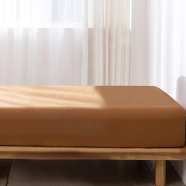 MooMee - Sábana bajera ajustable de 100 % algodón lavado, con textura similar al lino, transpirable, duradera, suave, cómoda, bolsillo profundo, se adapta a colchones de hasta 17 pulgadas (naranja