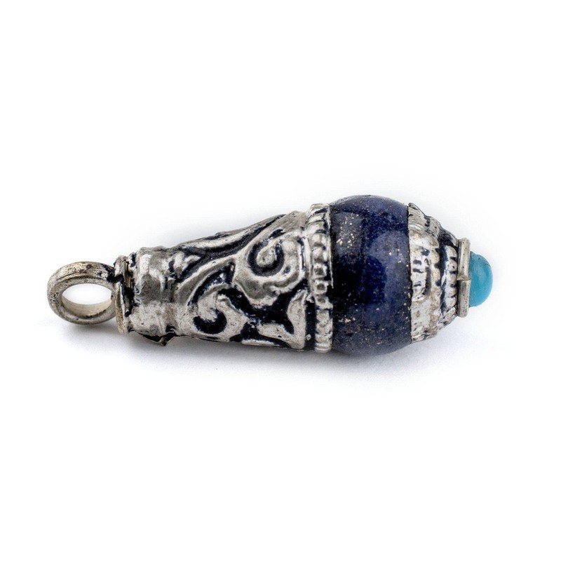 TheBeadChest Lapis Silver Capped Locket Pendant (28x10mm)
