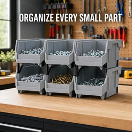 Stackable Plastic Parts Bins for Garage Tool Storage