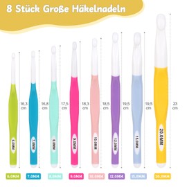 Coopay 8 Piece Large Crochet Hook Set, 20 mm, 15 mm, 12 mm, 10 mm, 8.0 mm 6.0 mm Macaron Crochet Hooks for Beginners, Inline Large Size Crochet Hooks Set with ABS Crochet Head, Jumbo Crochet Hook for