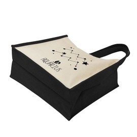 Aquarius Zodiac Star Sign Jute Tote Bags - Astrology Horoscope Gifts for Women - Cotton Canvas Reusable Bags for Work, Shopping, Books - Astrological Star Sign Gifts for Her - Black