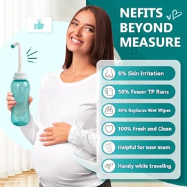 Botella Peri para Cuidados Postparto, Tinabless Botella Bidé de Viaje Portátil de 500ml para Bebé, Mujer o Paciente Encamado con 2 Boquillas para Diferentes Necesidades(Verde)
