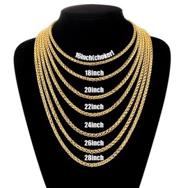 Fiusem Gold Wheat Chain Necklace for Men, 5mm Mens Chain Necklaces, Stainless Steel Necklace Chains for Men and Women, Men Necklace Chain 16 Inch
