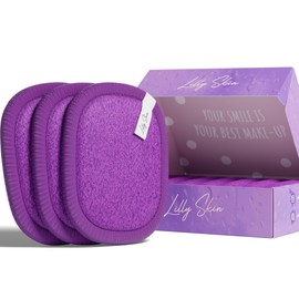 Lilly Skin Washable & Reusable Makeup Remover Pads - Square Microfiber Cloths for Cleansing and Exfoliating Facial Skin - Box of 7 Faux Cotton Pads - Intense Purple -