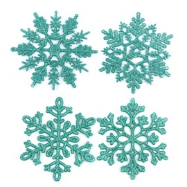 YYCRAFT 32pcs Glitter Snowflake Ornament 4 Inch for Christmas Tree Decoration-Teal