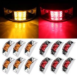 cciyu 12x 12 Led Amber/Red Rectangular Chrome Armored-style Trailer Side Marker Light Trailer Clearance Light Side Marker Light For Freightliner Argosy 2000 2002 2004 For Freightliner Truck, Trailers