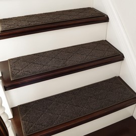 COSY HOMEER Edging Stair Treads Non-Slip Carpet Mat 28inX9in Indoor Stair Runners for Wooden Steps, Edging Stair Rugs for Kids and Dogs, 100% Polyester TPE Backing (7pc, Brown)