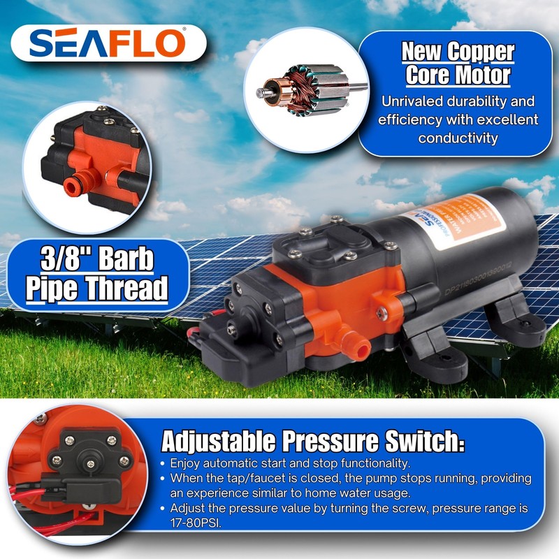 Seaflo 12V 1.2 GPM 35 PSI Water Pressure Diaphragm Pump