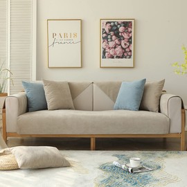 vctops Rustic Solid Color Waterproof Sofa Slipcover Non-Slip Sofa Couch Cover Washable Sectional Couch Covers Furniture Protector Cover for Pets Kids Children Dog Cat (Khaki,28"x59")