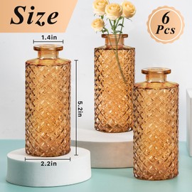 Tivcck Glass Bud Vase Set of 6,Small Flower Vases,Small Glass Vases for Centerpieces,Mini Vases Vintage Vases,Small Vases for Flowers,Amber Bud Vases for Table Decoration,Wedding Recepetion Home Decor