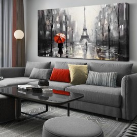 CANEITO Paris Wall Art for Living Room Pictures Wall Decor, Large Black and White Abstract Eiffel Tower Wall Art for Bedroom, Red Paris Wall Art Decor for Vintage Home Decoration, 30x60 Inch