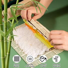 Pack of 3 Sushi Mat, Bamboo Mat for Sushi, Natural Bamboo Roll for Maki Sushi, Reusable Sushi Rolling Mat, Sushi Mat, Washable, Bamboo Mat Sushi Roller, 24 x 24 cm, Beginners Sushi Craft Set