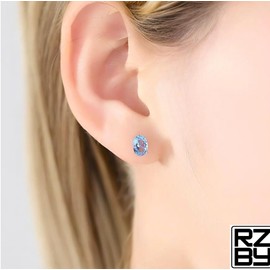 Natural Gemstone Oval Stud Earrings, Womens and Girls Birthstone Earrings, 925 Sterling Silver, 4mm x 6mm, with Gift Pouch (Topaz)