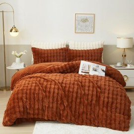 Luofanfei Winter Plush Bed Linen 135 x 200 cm Brown Caramel Cuddly Fluffy Fleece Warm Bed Linen Set Winter Bed Linen Nicki Microfibre Duvet Cover and Pillowcase 80 x 80 cm with Zip