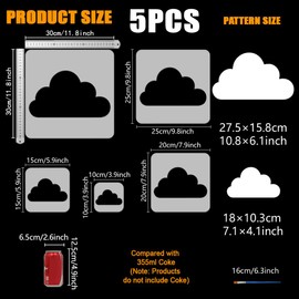 FINGERINSPIRE 5 Cloud Stencils with Brush, 5 Sizes, Clouds Painting Stencils, Reusable PET Autumn Clouds, Home Stencil, Fantasy Themes, Decoration Template for Painting on Wooden Walls and Furniture