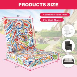 XXPILOS Outdoor Chair Cushions Seat/Back Set Patio Furniture Cushion Indoor & Outdoor 22x22 Inch with Ties Waterproof Home Garden