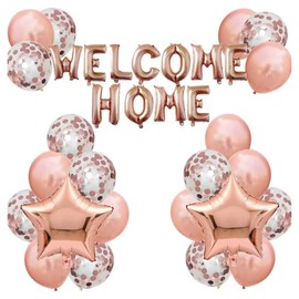 CIRADA Welcome Home Letter Balloons with Ribbon, Total 33 Balloons Stars Sequins (Girls)