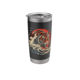 Vintage Japanese Tiger Art Tiger Red Sun Stainless Steel Insulated Tumbler