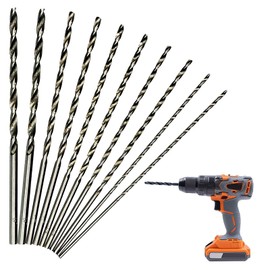 10 Piece 150mm Extra Long High-Speed Steel Twist Drill Bit Set, Straight Shank (2-5mm) for Wood, Plastic & Aluminum