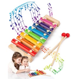 TPZORJX 1 x Xylophone, Bell Harp Wooden Musical Instrument with 2 Bell Harp Mallets, Colourful Xylophone for Adults and Children, Colourful Xylophone for Children from 1 Year, Educational Toy Gift