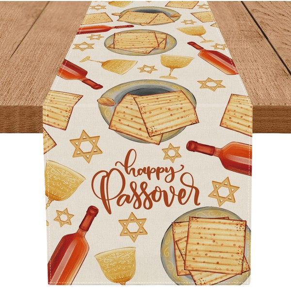Happy Passover Table Runner Star of David Wine 13x72 Inch