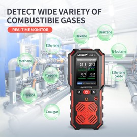 NOYAFA 4 in 1 Gas Detector,Gas Leak Detector for H2S CO LEL O2, Explosion-Proof Gas Sniffer with Audible Visual Alarms, 15H Battery for Industrial & Commercial Use