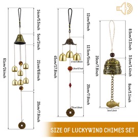 Jetec 3 Pcs Feng Shui Wind Chimes Chinese Bells Hanging Metal Bell Vintage Dragon Fish Feng Shui Chime and 3 Bells 6 Bells Wind Chime for Good Luck Indoor Outdoor Temple Home Garden Decoration