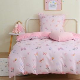 Fekohipy Bed Linen 135 x 200 cm Girls Pink Children's Bed Linen Butterfly 3D Print Microfibre Children's Duvet Cover with Zip and 1 Pillowcase with Envelope 80 x 80 cm 2-Piece Children's Bedding Set