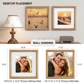 12x12 Picture Frame,12 x 12 Solid White Oak Square Photo Frame with Tempered Glass,12"x12" Handcrafted Wood Frame Matted to 8x8 Photos for Wall Hanging Photo Frame Art Photo and Prints,1 Pack