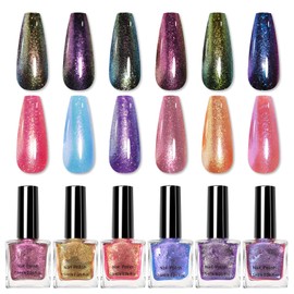 Yimart Holographic Nail Polish,Chameleon Nail Polish,6 Colors 7.5ML Iridescent Gel Nail Polish,Chrome Glitter Gel Polish Set,Sparkly Shiny Laser Gel Polish Nail Salon at Home (Color4, 0.26 fl.oz)