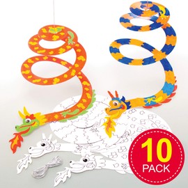 Baker Ross Dragon Spiral Mobiles - Pack of 10, Chinese New Year Craft Kit, Crafts For Kids (AT635),Silver