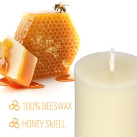 2x3 Inch Beeswax Pillar Candles Set of 4, 20 Hours Burn Time,Honeycomb Beeswax Candle for Wedding and Church（Ivory）